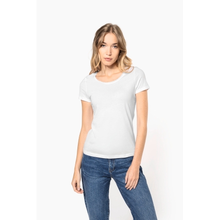 T-shirt Bio col à bords francs manches courtes femme