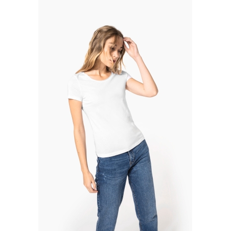 T-shirt Bio col à bords francs manches courtes femme