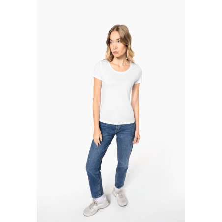 T-shirt Bio col à bords francs manches courtes femme