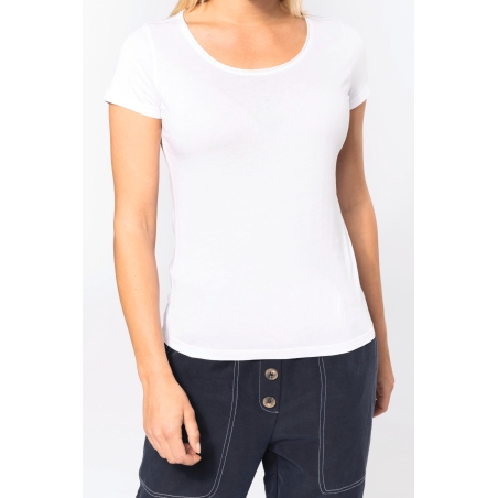 T-shirt Bio col à bords francs manches courtes femme