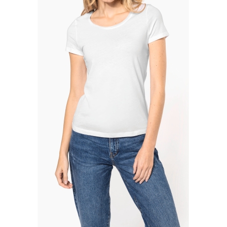 T-shirt Bio col à bords francs manches courtes femme