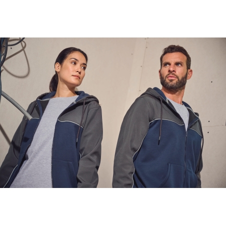 Veste molleton bicolore zippée à capuche écoresponsable unisexe