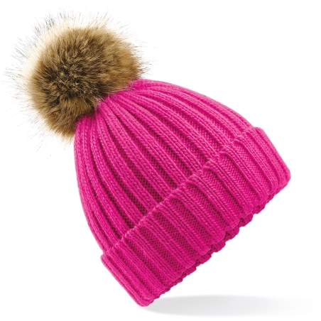 Bonnet epais avec pompon en fausse fourrure