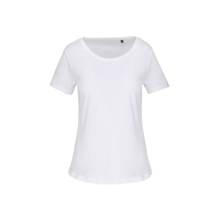T-shirt Bio col à bords francs manches courtes femme