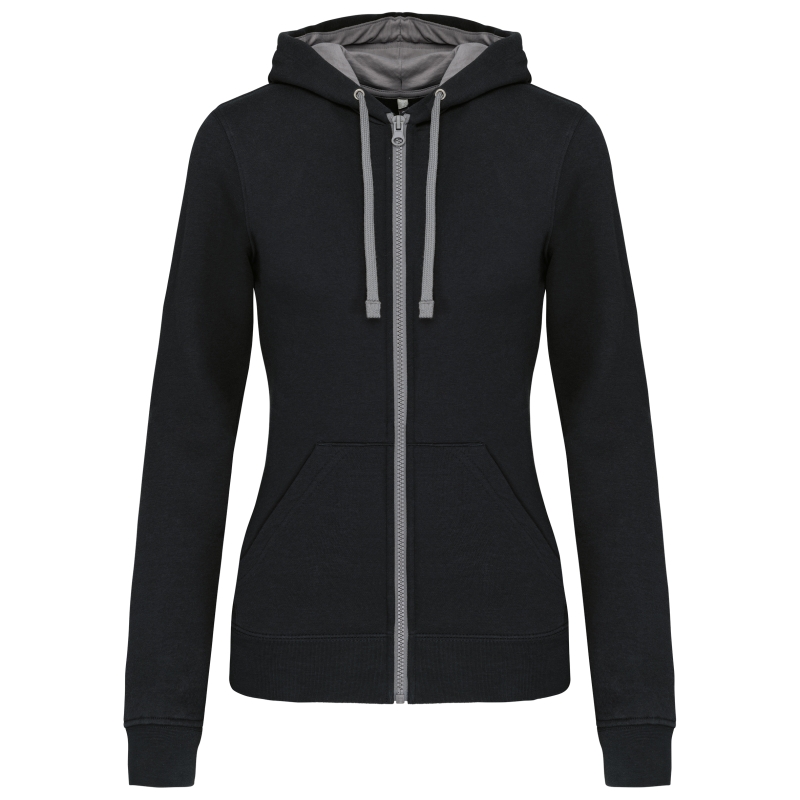 Sweat-shirt zippé capuche contrastée femme