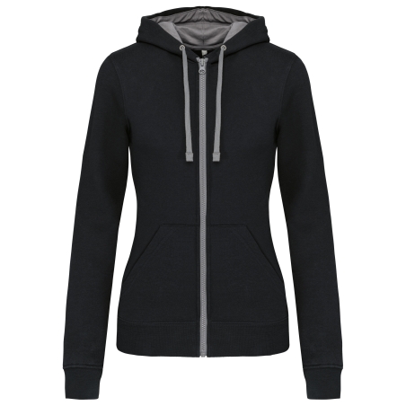 Sweat-shirt zippé capuche contrastée femme