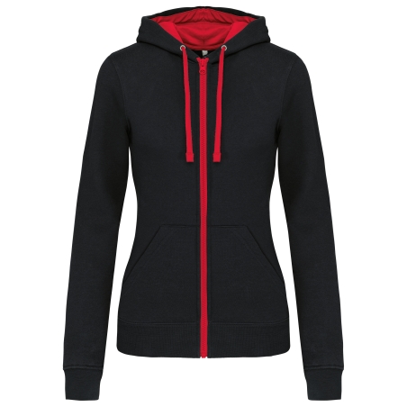 Sweat-shirt zippé capuche contrastée femme