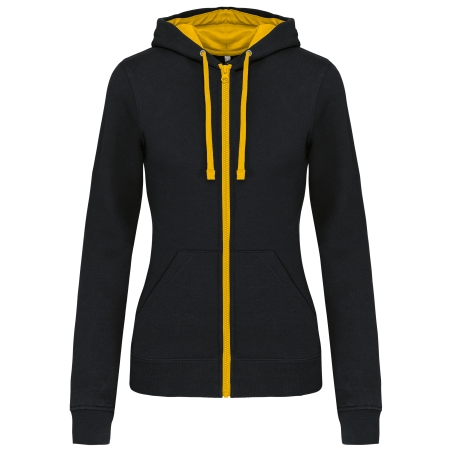 Sweat-shirt zippé capuche contrastée femme