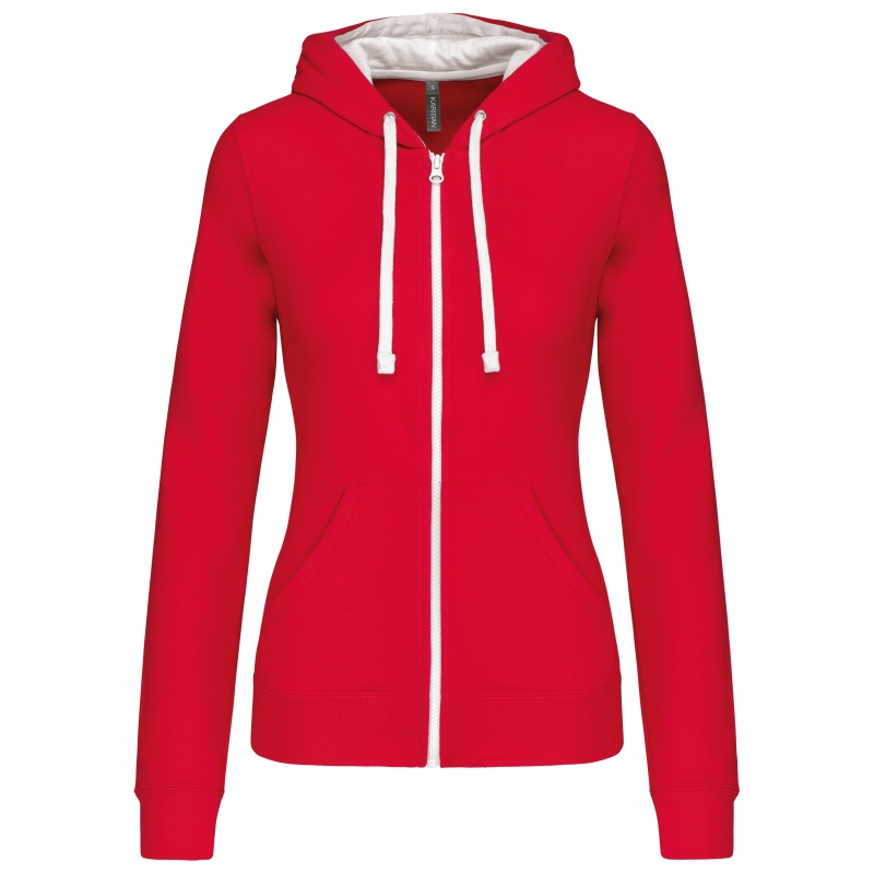 Sweat-shirt zippé capuche contrastée femme