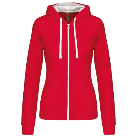 Sweat-shirt zippé capuche contrastée femme