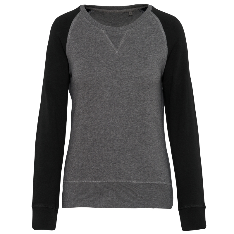 Sweat-shirt French Terry Bio bicolore col rond manches raglan femme