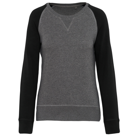 Sweat-shirt French Terry Bio bicolore col rond manches raglan femme