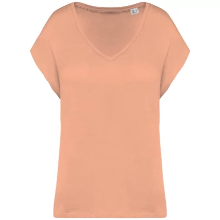 T-shirt écoresponsable loose à col V femme