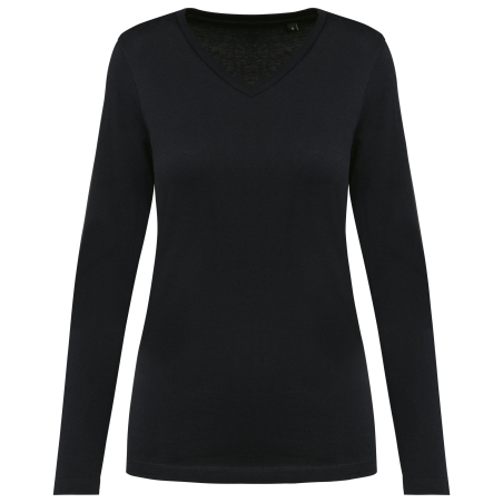 T-shirt Supima® col V manches longues femme