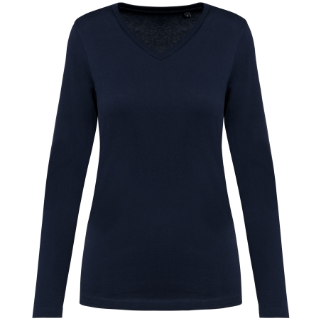 T-shirt Supima® col V manches longues femme