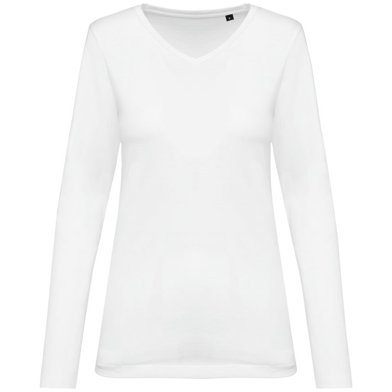 T-shirt Supima® col V manches longues femme