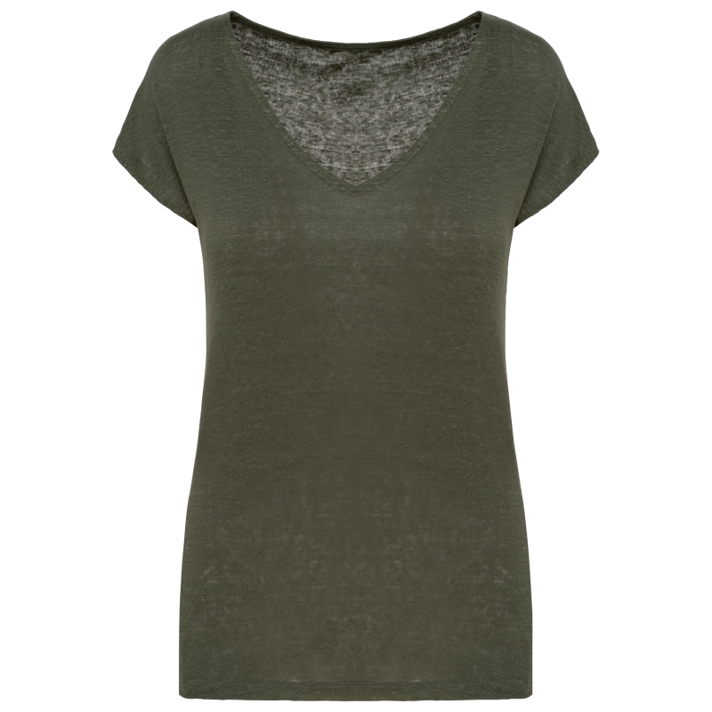 T-shirt col V en lin femme