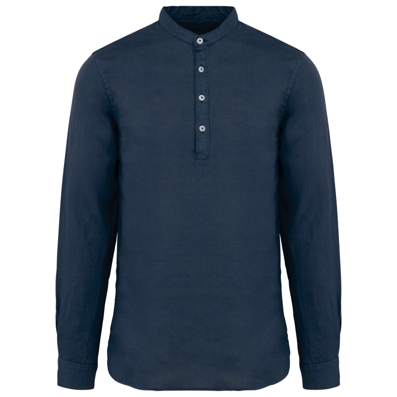 Chemise écoresponsable à col Mao délavée en lin délavé homme