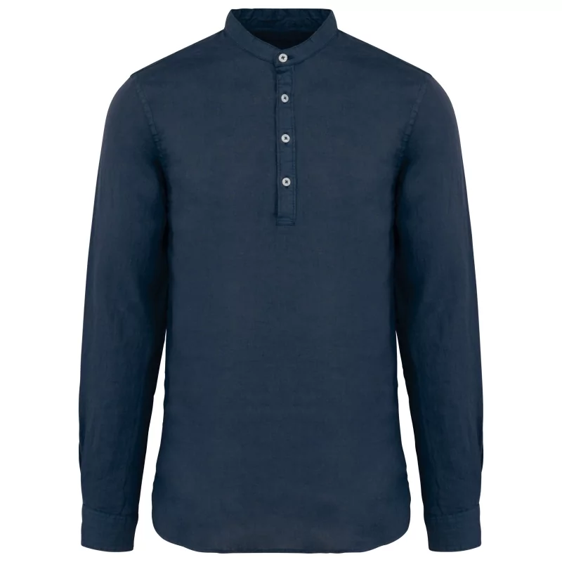 Chemise écoresponsable à col Mao délavée en lin délavé homme