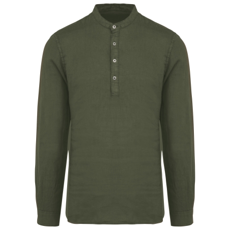 Chemise écoresponsable à col Mao délavée en lin délavé homme