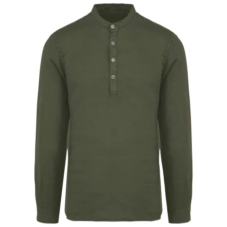 Chemise écoresponsable à col Mao délavée en lin délavé homme