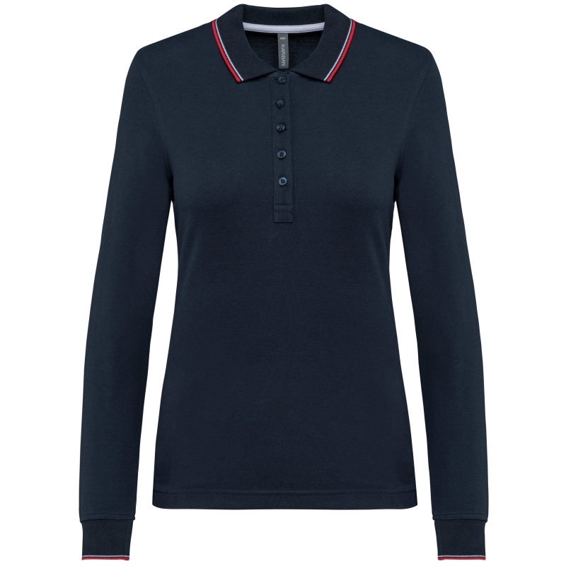 Polo maille piquée manches longues femme