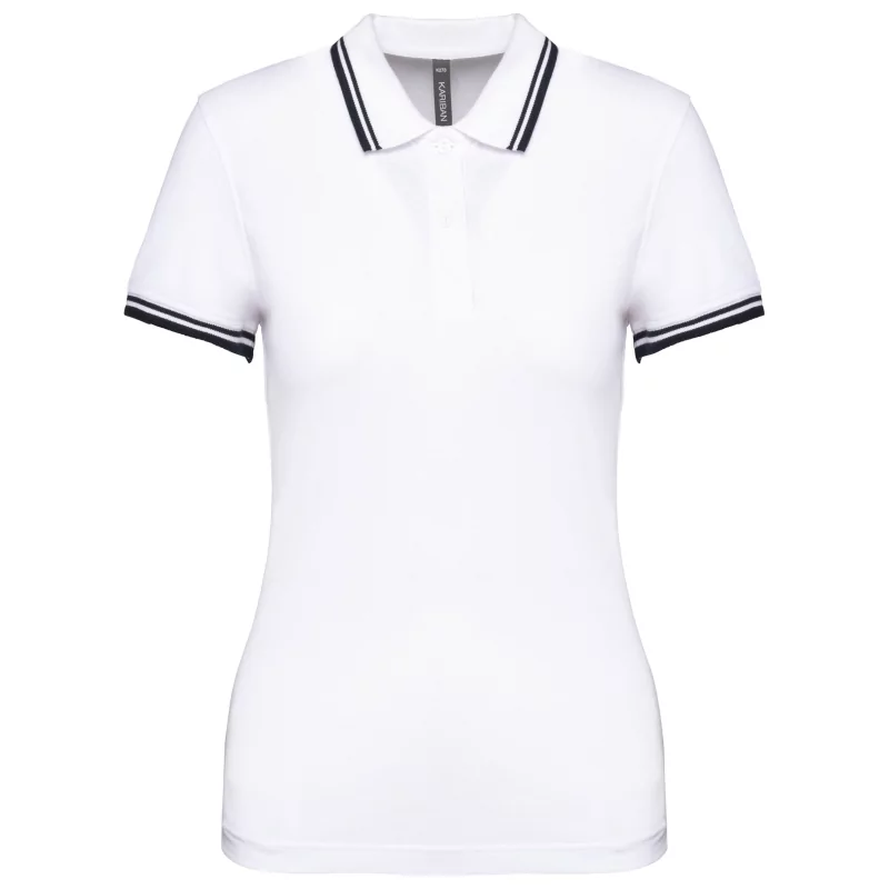 Polo femme manches courtes à liserés contrastés