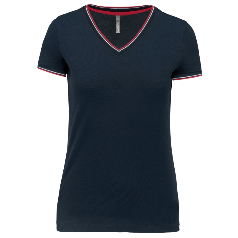 T-shirt maille piquée col V femme