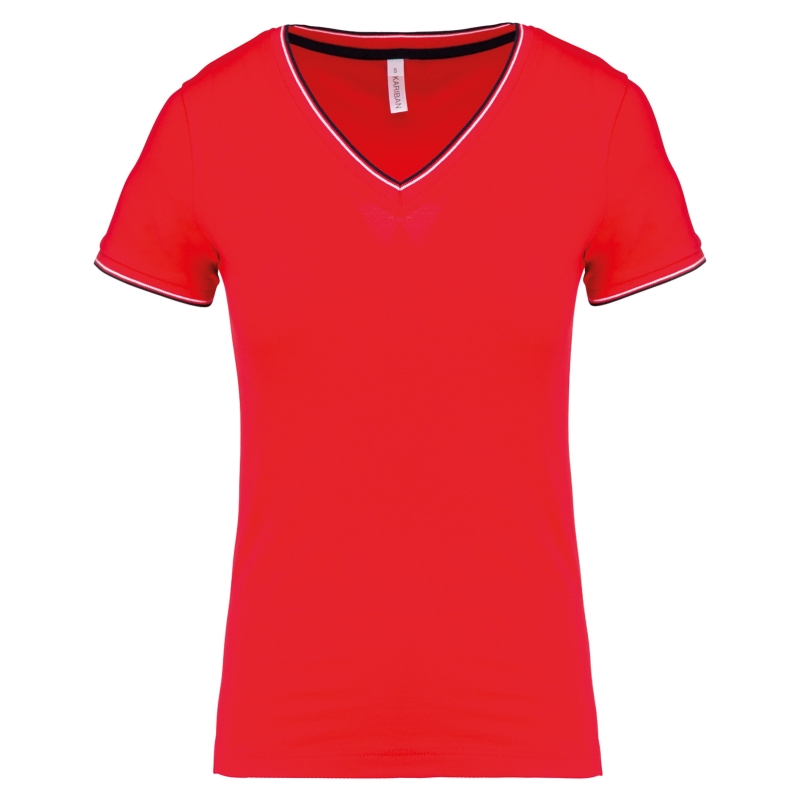 T-shirt maille piquée col V femme