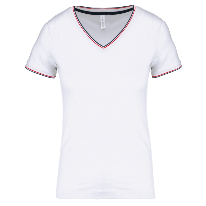 T-shirt maille piquée col V femme