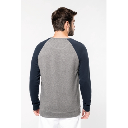 Sweat-shirt French Terry Bio bicolore col rond manches raglan homme