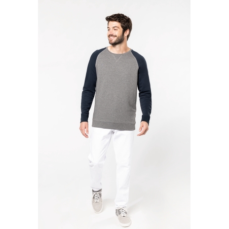 Sweat-shirt French Terry Bio bicolore col rond manches raglan homme