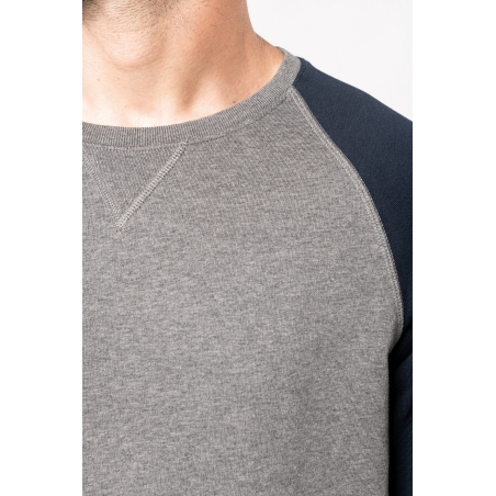 Sweat-shirt French Terry Bio bicolore col rond manches raglan homme