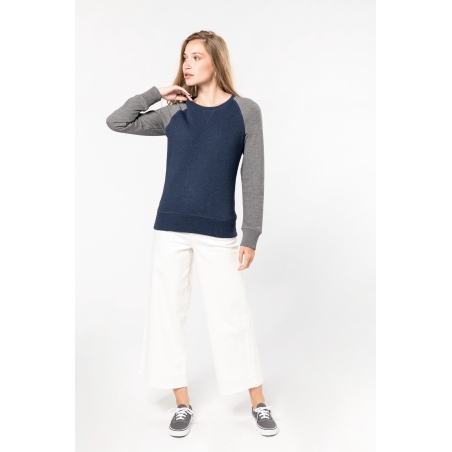 Sweat-shirt French Terry Bio bicolore col rond manches raglan femme